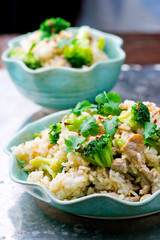 fried rice with pork, vegetables and eggs.