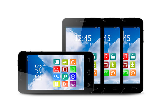 Four touchscreen smartphone with application icons