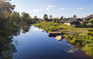 Landscape of summer river in countryside