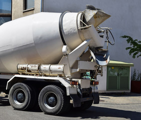 Cement mixer truck at the construction site