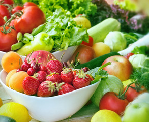 Fresh organic fruits and vegetables close-up