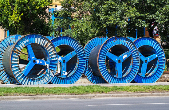 Large Cable Reels At The Road Construction