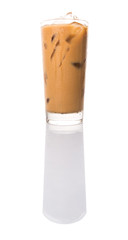 Ice coffee in a glass over white background