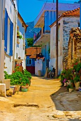Fototapeta na wymiar Digital painting of a Turkish village street scene