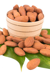 Almonds kernel in a wooden plate