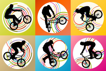Naklejka premium Extreme cyclists bicycle riders active children sport silhouette