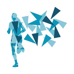 Marathon runner abstract vector background concept made of fragm