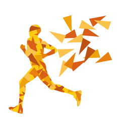 Marathon runner abstract vector background concept made of fragm