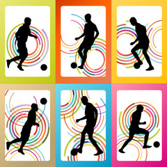 Soccer football player silhouette vector background set
