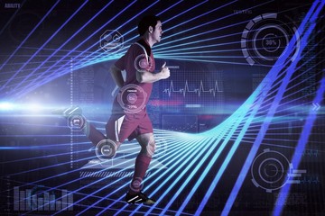 Composite image of football player in red running