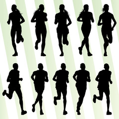 Marathon runners detailed active illustration silhouettes collec