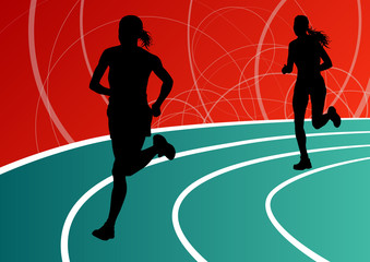 Active runner sport athletics running silhouettes illustration b