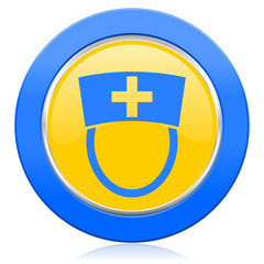 nurse blue yellow icon hospital sign