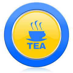tea blue yellow icon hot cup of tea sign