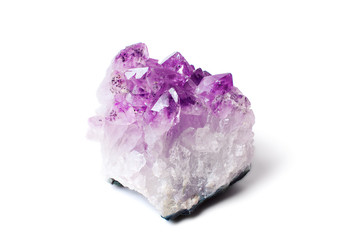 Amethyst druse close-up isolated on white