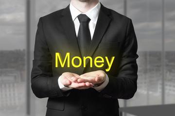 Obraz premium businessman suit begging gesture money
