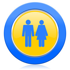 couple blue yellow icon people sign team symbol