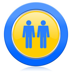 couple blue yellow icon people sign team symbol