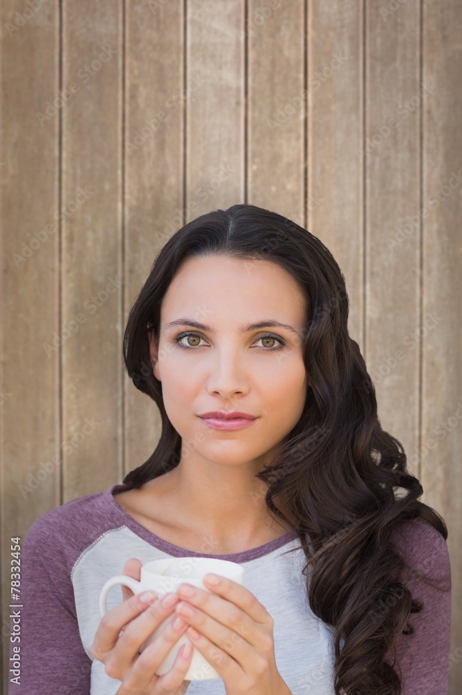 Poster composite image of brunette with mug