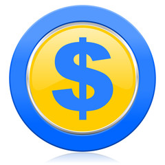 dollar blue yellow icon us dollar sign