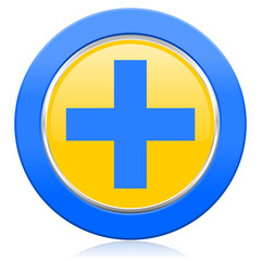 plus blue yellow icon cross sign