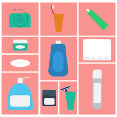 vector illustration of bathroom supplies, cosmetics beauty care