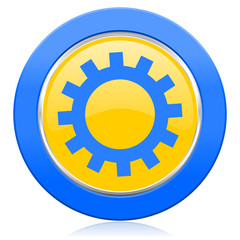 gears blue yellow icon options sign