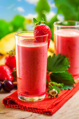 Summer drink, strawberry smoothies, outdoor