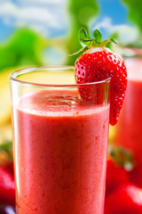 Strawberry shakes, cold drink, outdoor