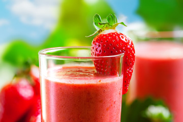 Strawberry shakes, cold drink, outdoor