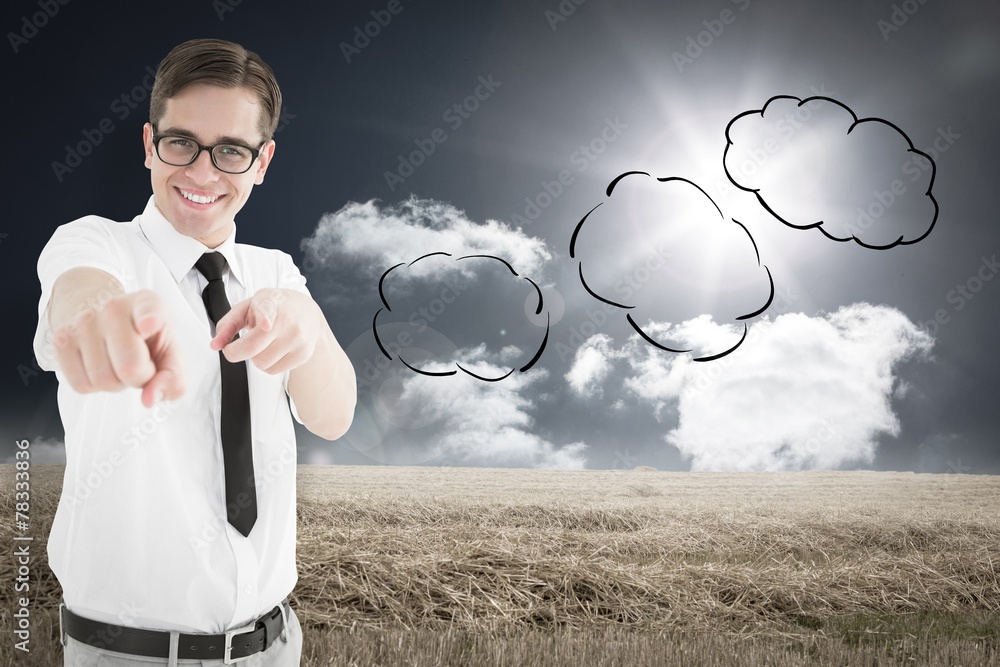 Aufkleber composite image of geeky young businessman pointing at camera