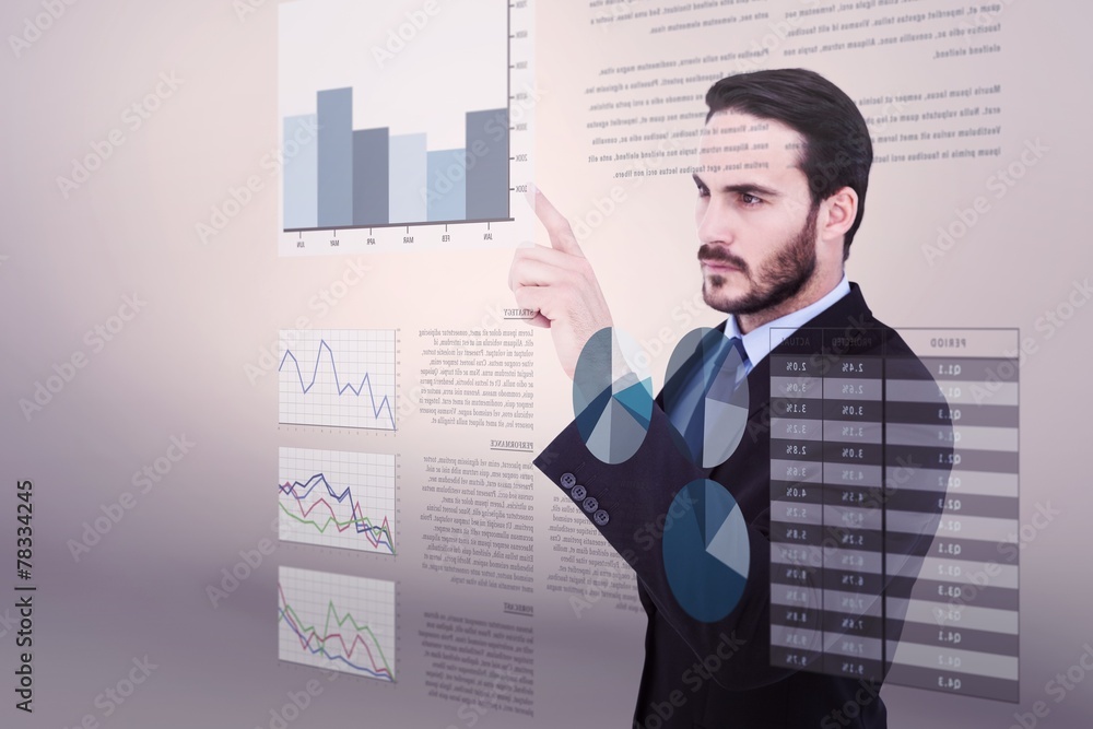 Poster composite image of focused businessman pointing in suit jacket