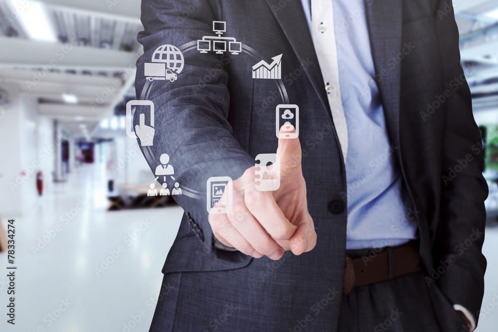 Aufkleber composite image of businessman in grey suit pointing