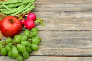 Summer frame with fresh organic vegetables and fruits