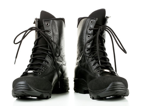 Black army boots, isolated on white