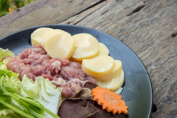 egg tofu and pork with raw