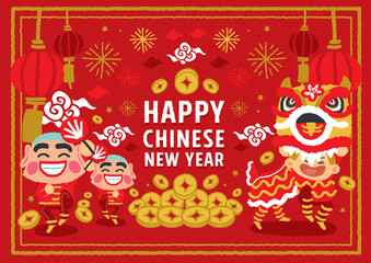 Chinese New Year Lion Dancing concepts - vector Illustration