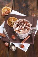 Cup of hot coffee with marshmallow