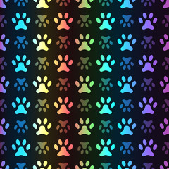 Animal seamless spectrum vector pattern of paw footprint
