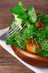 Cress salad with sliced cucumber, cherry tomatoes and parsley