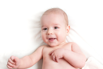 3 month old baby on white background