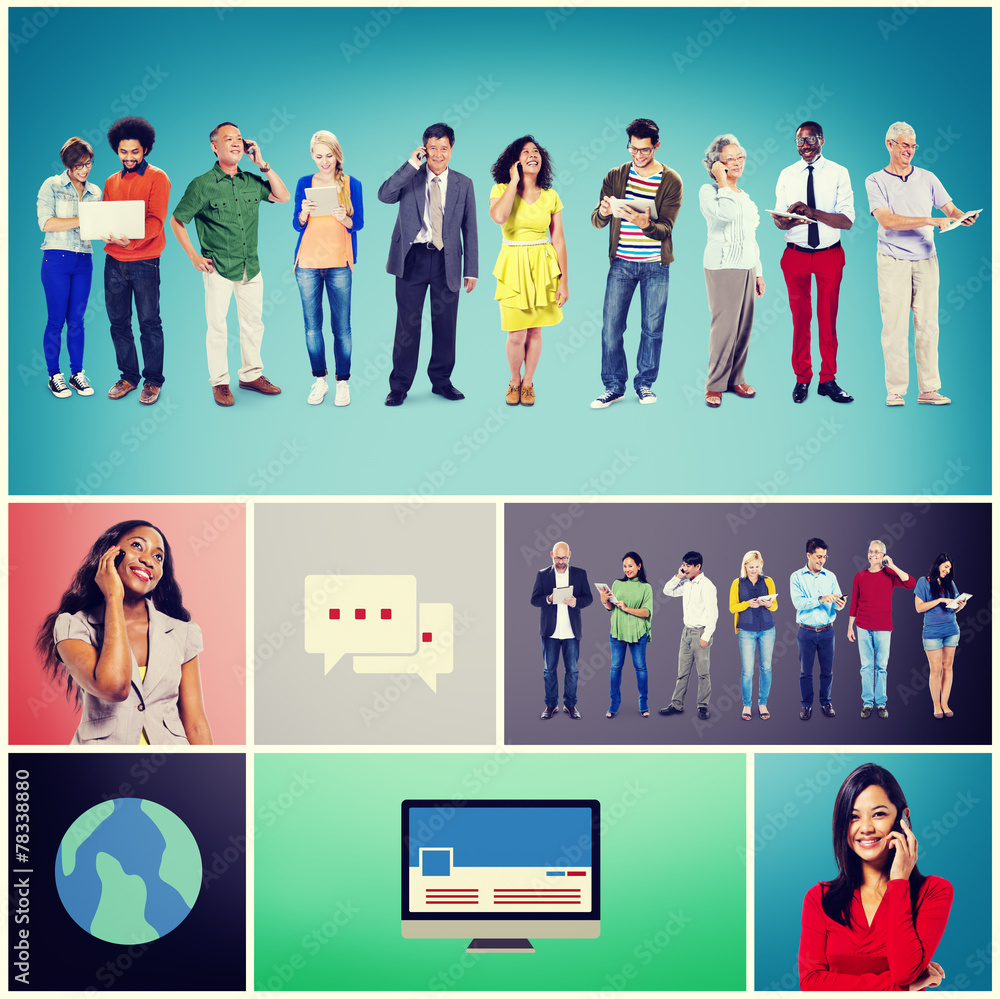 Poster community communication networking technology content concept