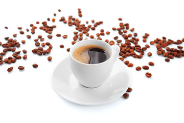Obraz na płótnie Canvas Cup of coffee on white table
