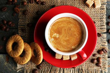 Cup of coffee and tasty cookies