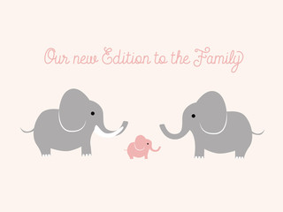 Baby announcement with elephants. Vector design.