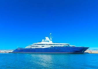 Fototapeta na wymiar huge Yacht docked at Marina Flisvos in Faliro Athens Greece