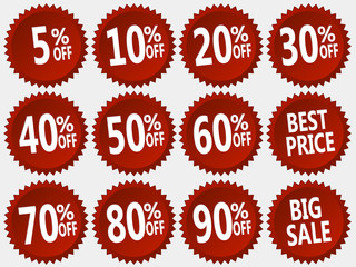 vector collection of red discount stickers set