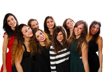 Group of girl friends isolated over a white background