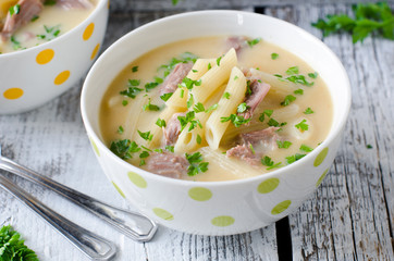 Chicken cream soup with pasta