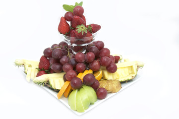 plate of ripe juicy fruit on white background